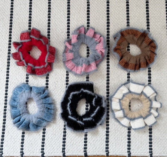Soft Angora Stripe Scrunchie – Winter Knit Ruffle Collection