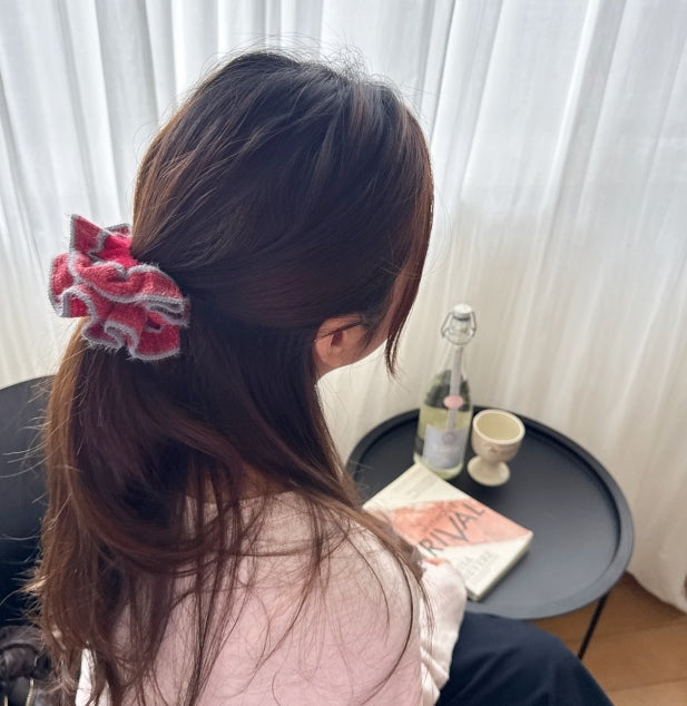 Soft Angora Stripe Scrunchie – Winter Knit Ruffle Collection