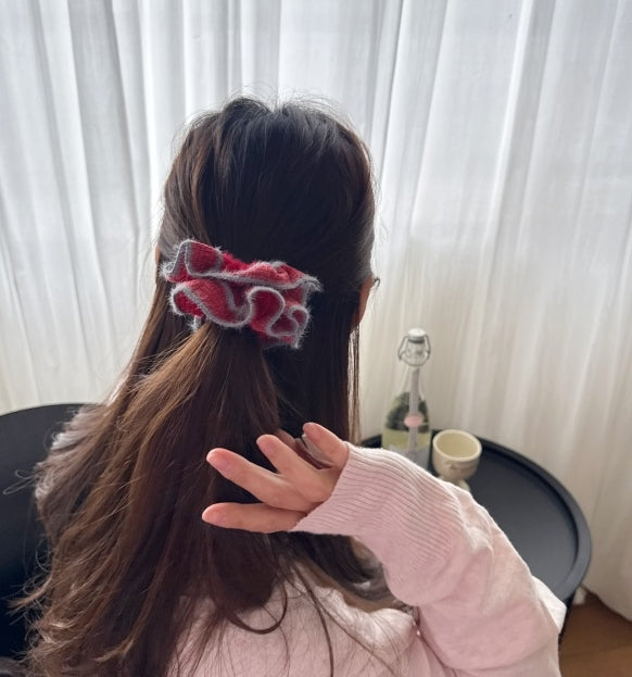 Soft Angora Stripe Scrunchie – Winter Knit Ruffle Collection