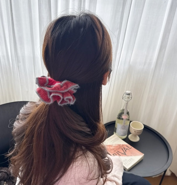 Soft Angora Stripe Scrunchie – Winter Knit Ruffle Collection
