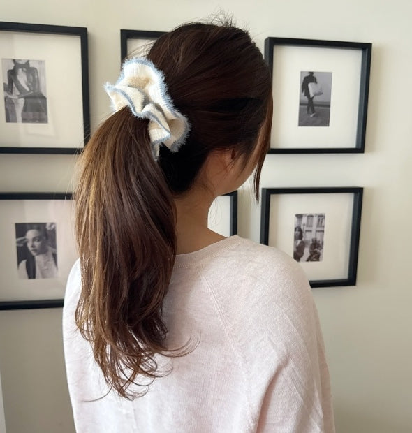 Soft Angora Stripe Scrunchie – Winter Knit Ruffle Collection