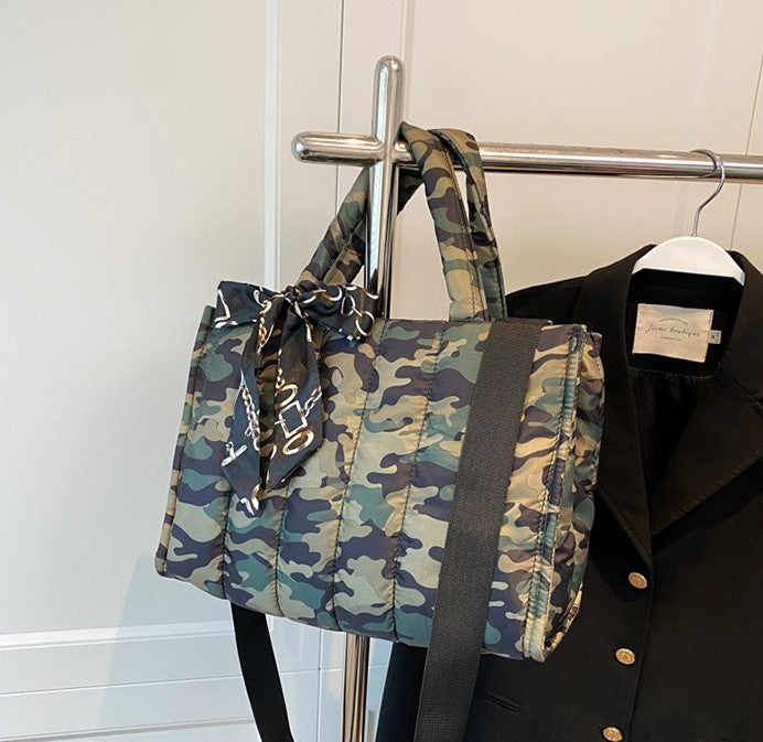 Quilted Puff Scarf Charm Tote Bag