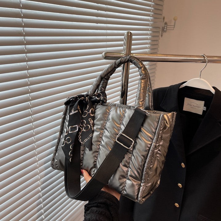 Quilted Puff Scarf Charm Tote Bag