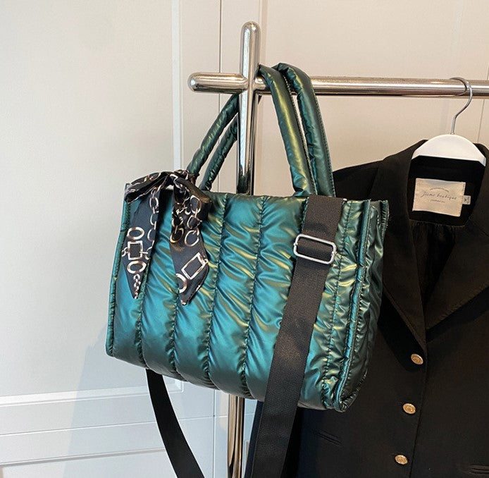 Quilted Puff Scarf Charm Tote Bag