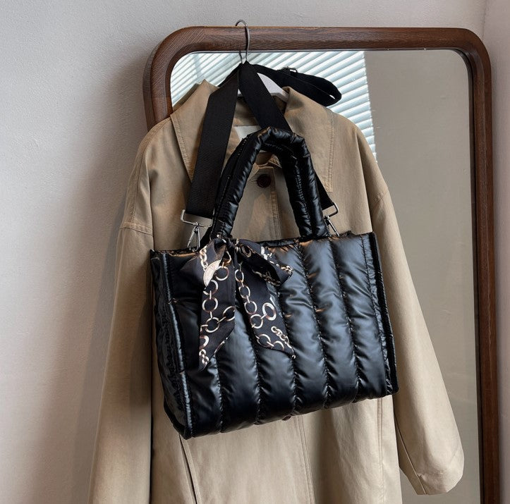 Quilted Puff Scarf Charm Tote Bag