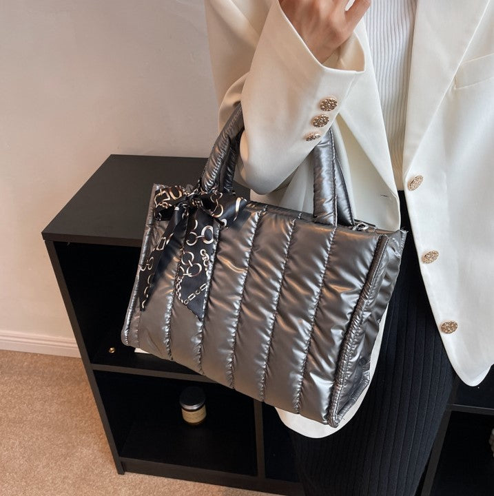 Quilted Puff Scarf Charm Tote Bag