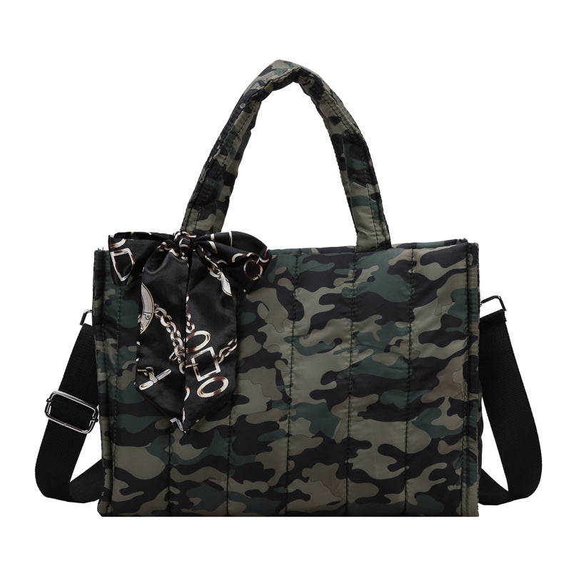 Quilted Puff Scarf Charm Tote Bag