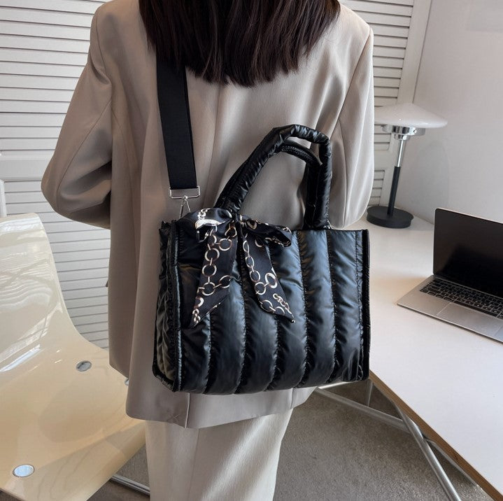 Quilted Puff Scarf Charm Tote Bag