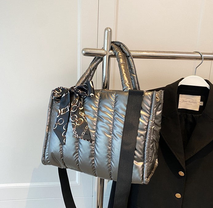 Quilted Puff Scarf Charm Tote Bag