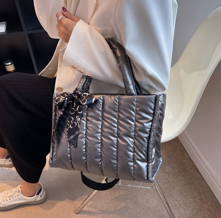 Quilted Puff Scarf Charm Tote Bag