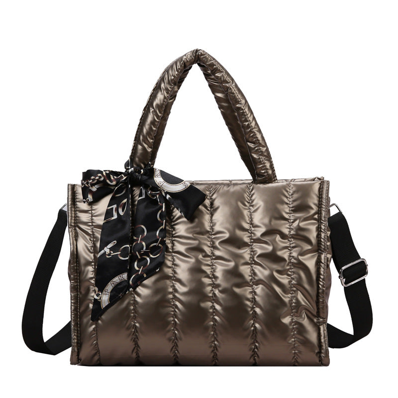 Quilted Puff Scarf Charm Tote Bag