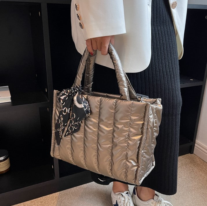 Quilted Puff Scarf Charm Tote Bag