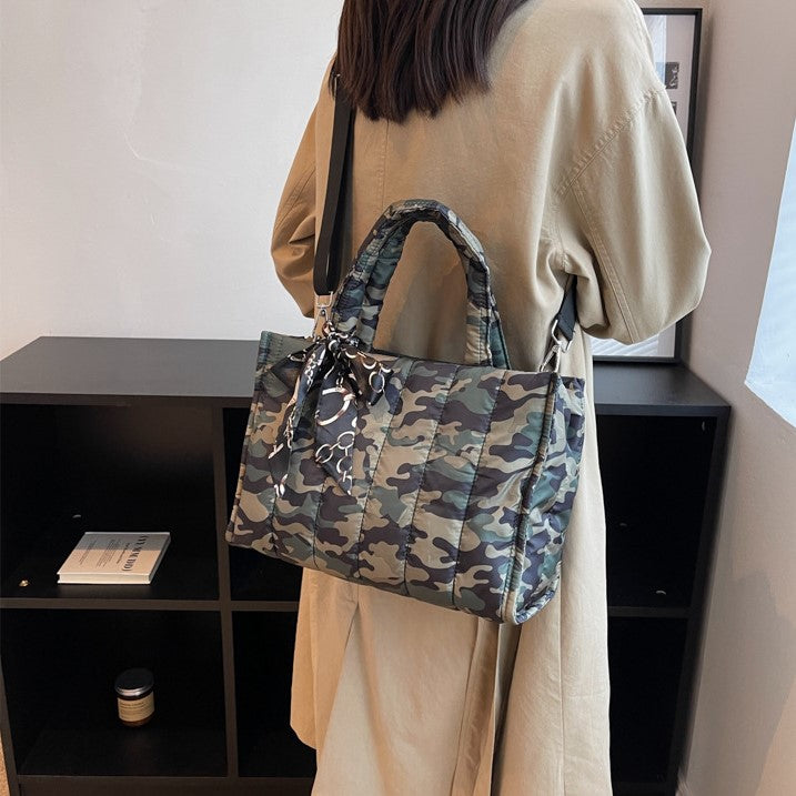 Quilted Puff Scarf Charm Tote Bag