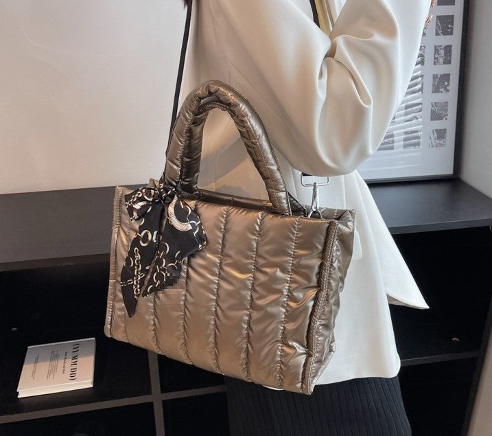 Quilted Puff Scarf Charm Tote Bag