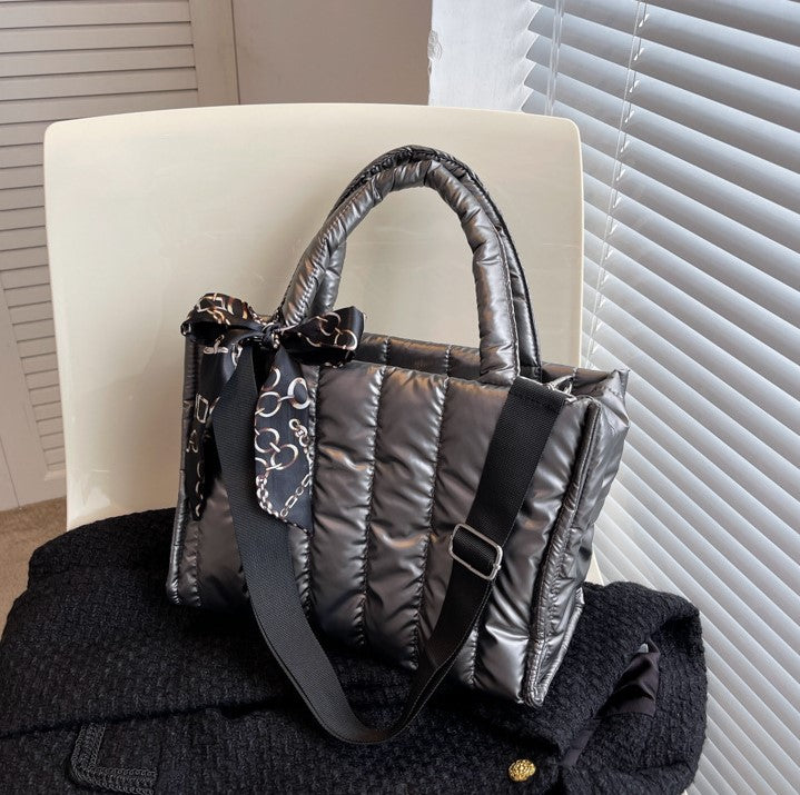 Quilted Puff Scarf Charm Tote Bag