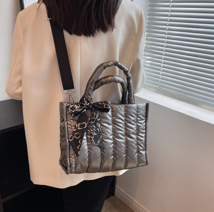 Quilted Puff Scarf Charm Tote Bag