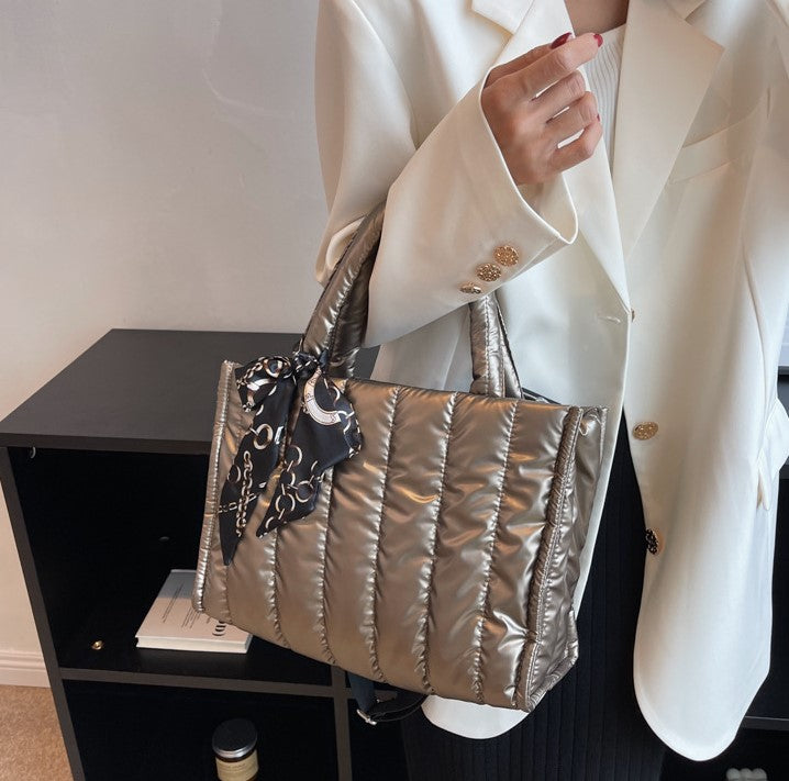 Quilted Puff Scarf Charm Tote Bag