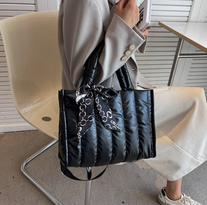 Quilted Puff Scarf Charm Tote Bag