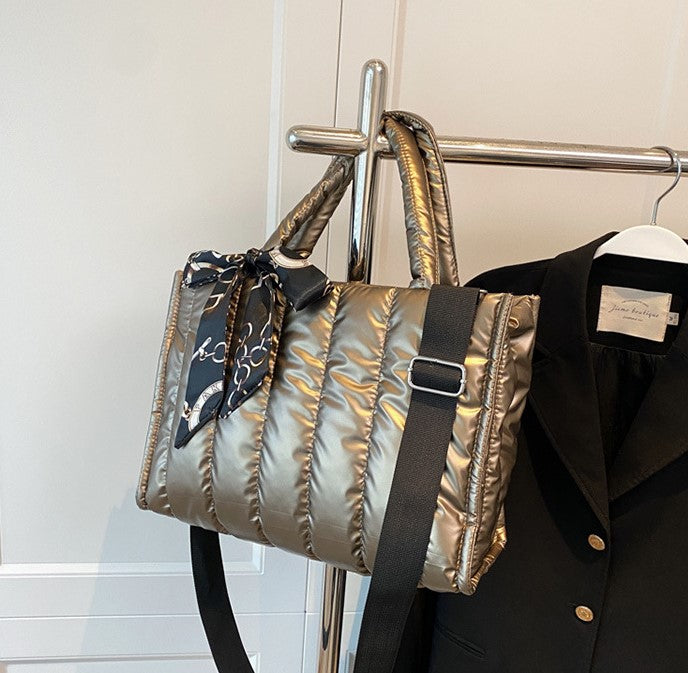 Quilted Puff Scarf Charm Tote Bag