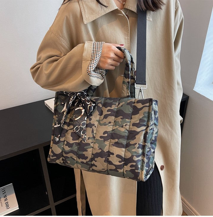 Quilted Puff Scarf Charm Tote Bag