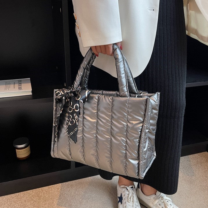 Quilted Puff Scarf Charm Tote Bag