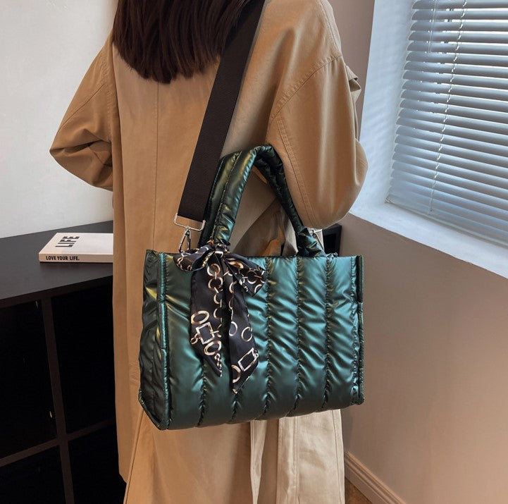 Quilted Puff Scarf Charm Tote Bag