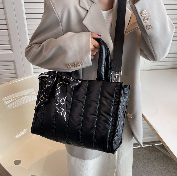 Quilted Puff Scarf Charm Tote Bag