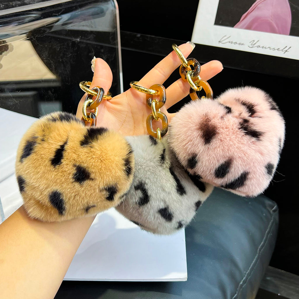 Leopard Plush Heart Keychain Charm