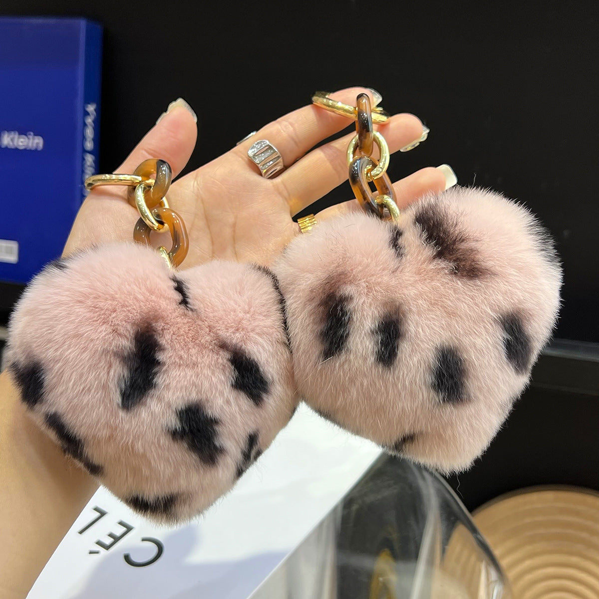 Leopard Plush Heart Keychain Charm