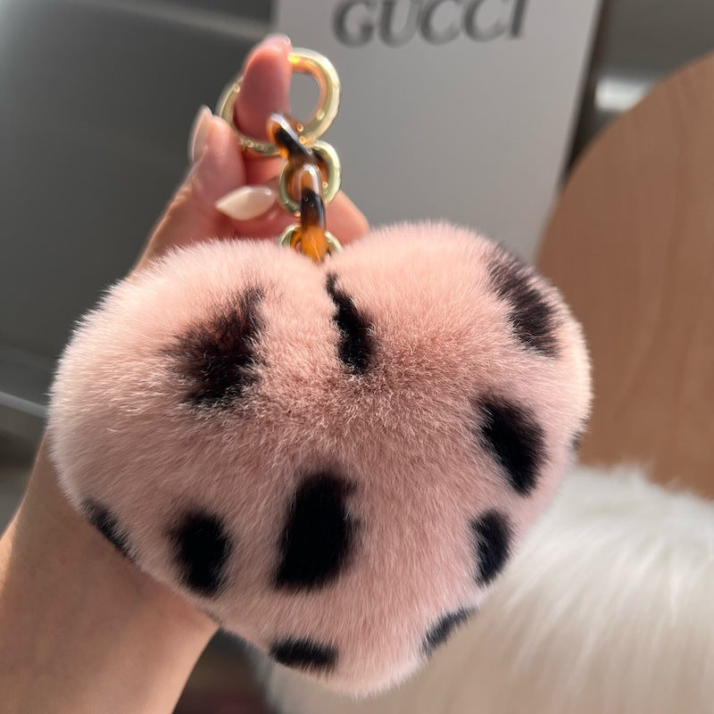 Leopard Plush Heart Keychain Charm