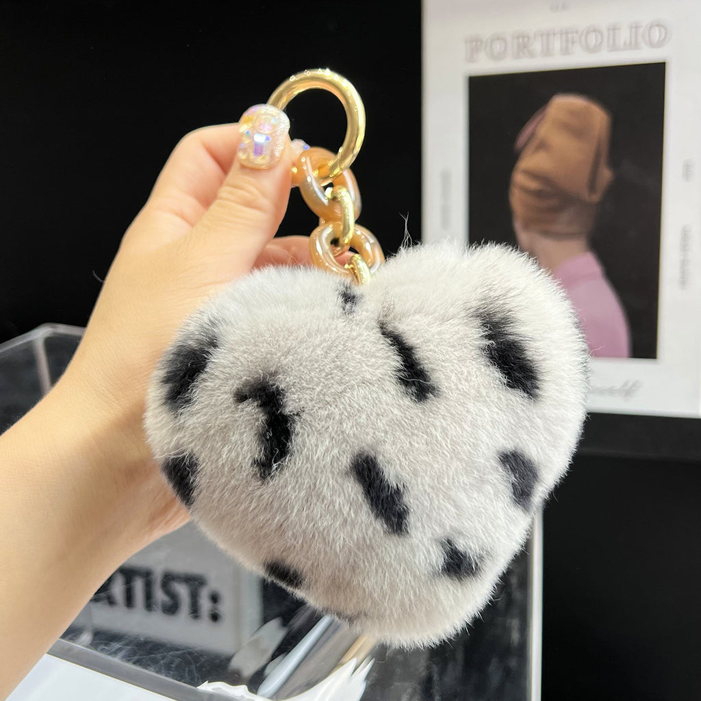 Leopard Plush Heart Keychain Charm