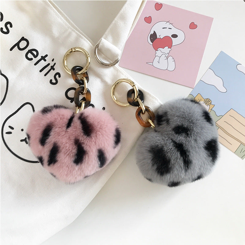 Leopard Plush Heart Keychain Charm