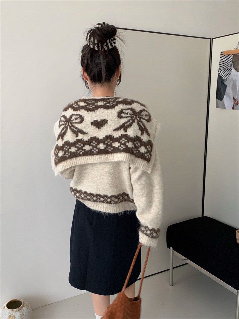 Soft Bow Knit Shawl Cardigan Set