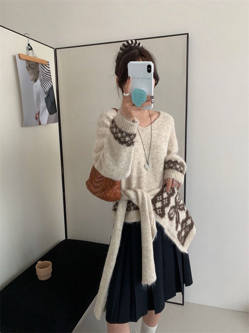 Soft Bow Knit Shawl Cardigan Set