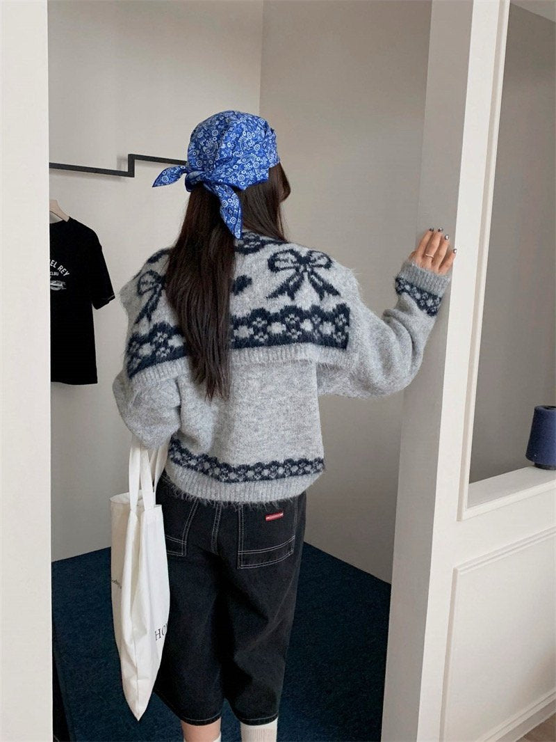 Soft Bow Knit Shawl Cardigan Set