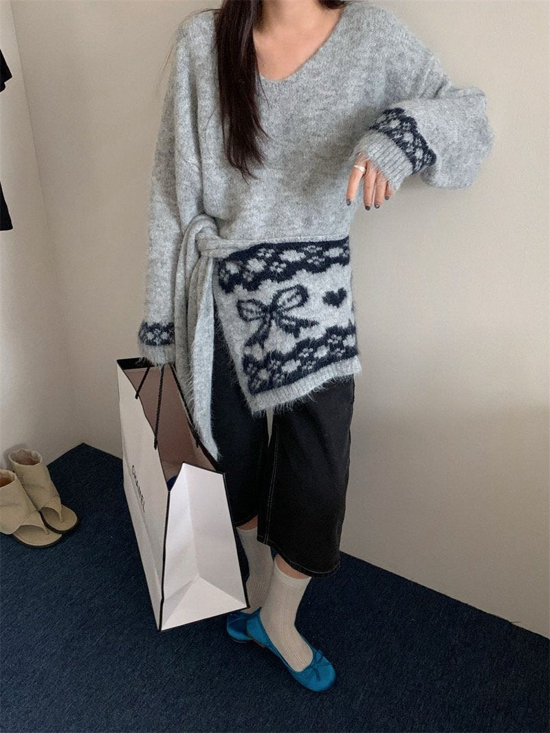 Soft Bow Knit Shawl Cardigan Set