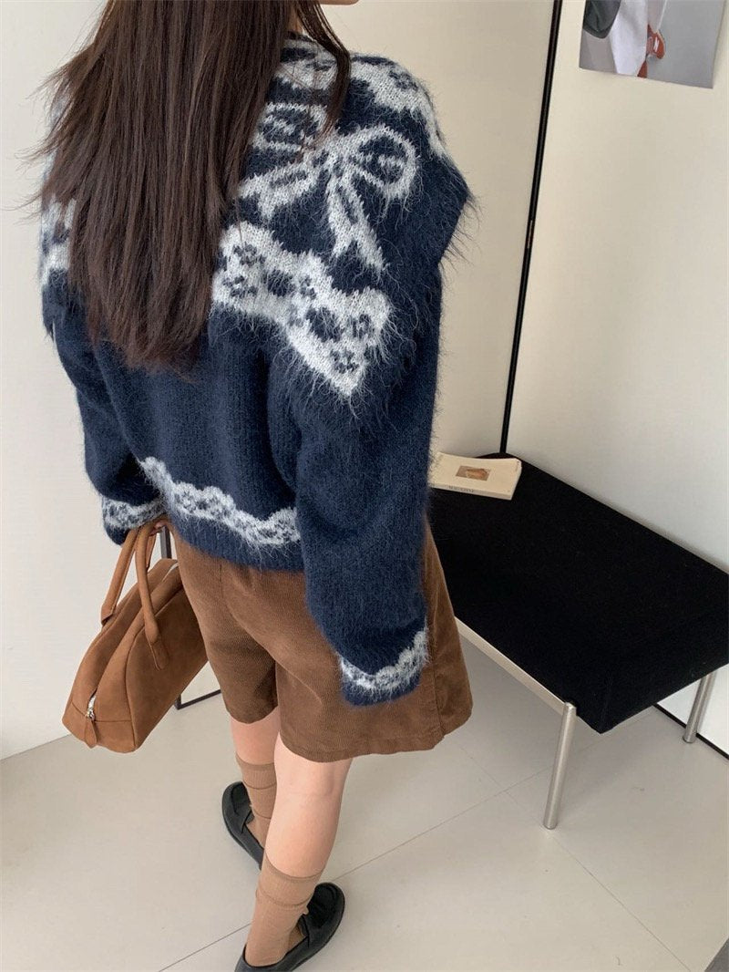 Soft Bow Knit Shawl Cardigan Set