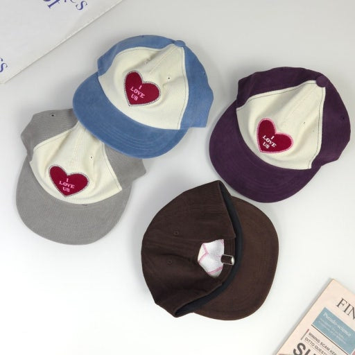I Love Us Heart Patch Corduroy Ball Cap Unisex 4 Colors