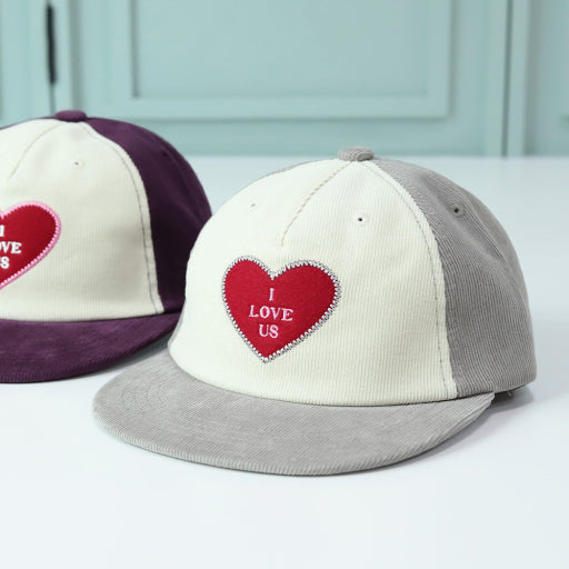 I Love Us Heart Patch Corduroy Ball Cap Unisex 4 Colors