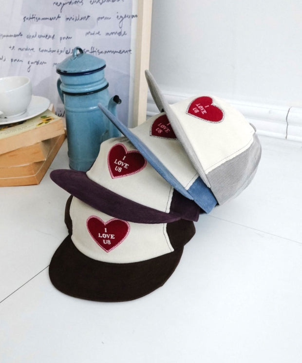 I Love Us Heart Patch Corduroy Ball Cap Unisex 4 Colors