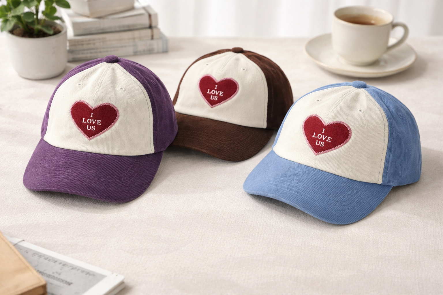 I Love Us Heart Patch Corduroy Ball Cap Unisex 4 Colors