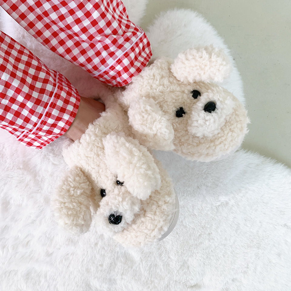 Fluffy Adorable Poodle Slippers - Golden Doodle Home Slippers – Little ...