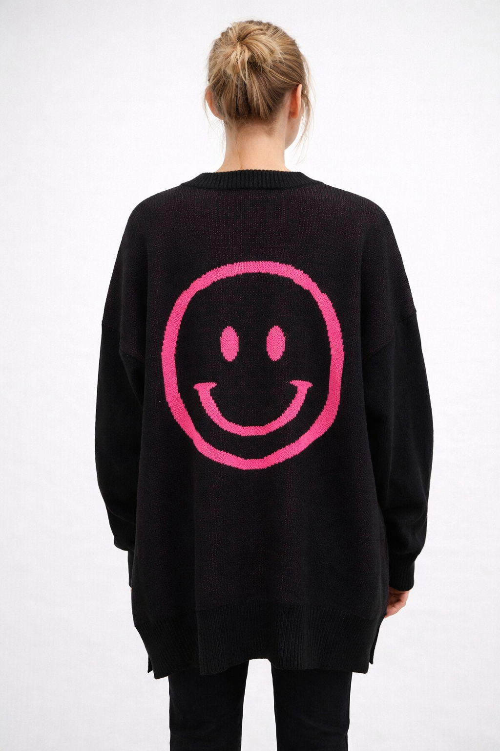 Happy Smile Intarsia Knit Cardigan Oversized Made in Korea - Luckyplanetusa