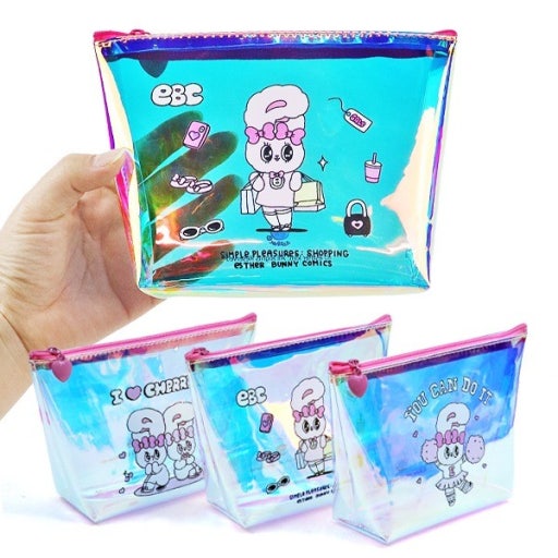 Esther Bunny Aesthetic Hologram Pouch – Cute Makeup & Travel Bag - Luckyplanetusa