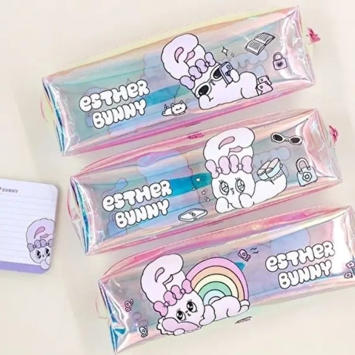 Esther Bunny Rainbow Hologram Pouch – Cute Aesthetic Pencil Case - Luckyplanetusa