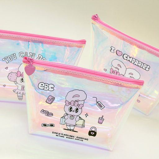 Esther Bunny Aesthetic Hologram Pouch – Cute Makeup & Travel Bag