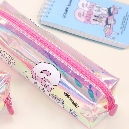 Esther Bunny Rainbow Hologram Pouch – Cute Aesthetic Pencil Case - Luckyplanetusa