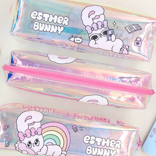 Esther Bunny Rainbow Hologram Pouch – Cute Aesthetic Pencil Case - Luckyplanetusa