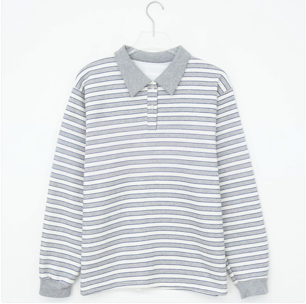 Brushed Fleece Cookie Collar Striped Long Sleeve