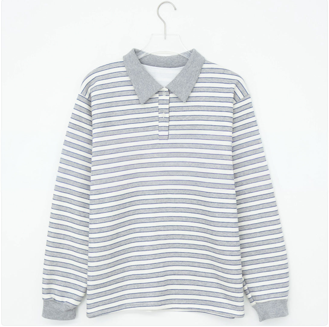 Brushed Fleece Cookie Collar Striped Long Sleeve